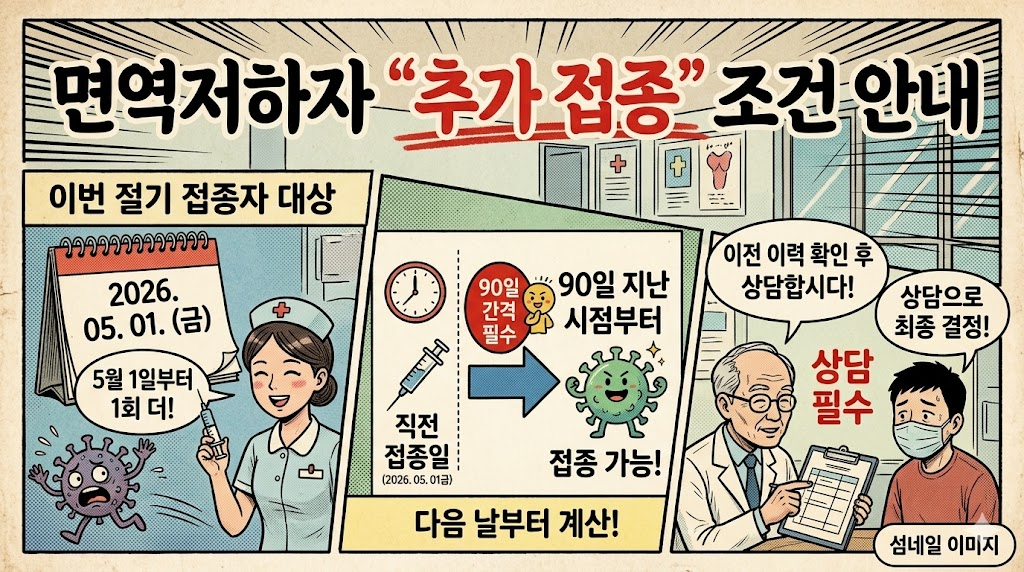 면역저하자 코로나19 추가 접종 90일 간격 기준 및 5월 1일 시작 안내