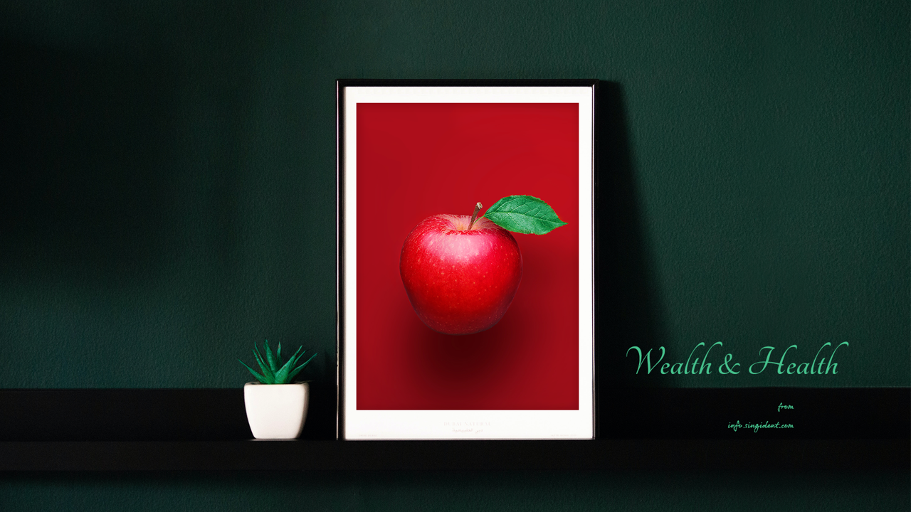 15 사과그림액자 C - Wealth and Health 돈들어오는배경화면