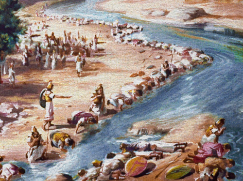 기드온과 시냇가에서 물을 마시는 이스라엘 군인들