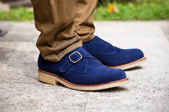 파랑색 몽크스트랩 구두&amp;#44; 스웨이드