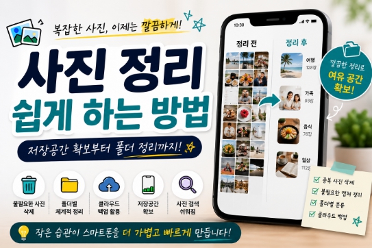 스마트폰 사진 정리 및 저장공간 관리법을 설명하는 이미지