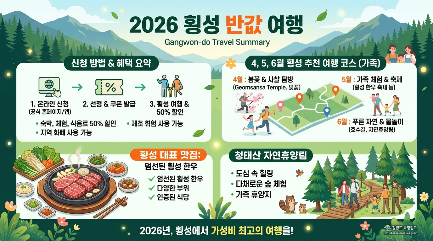 2026 횡성 반값여행 신청방법 총정리｜4월&middot;5월&middot;6월 여행 추천