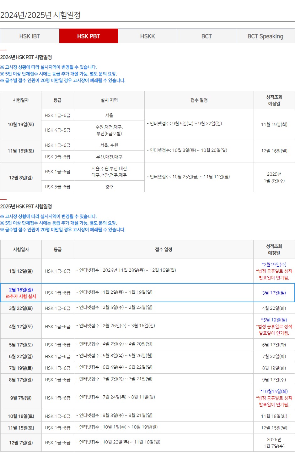 HSK 한국사무국 장학금 HSK IBT HSK PBT HSKK BCT BCT Speaking 시험