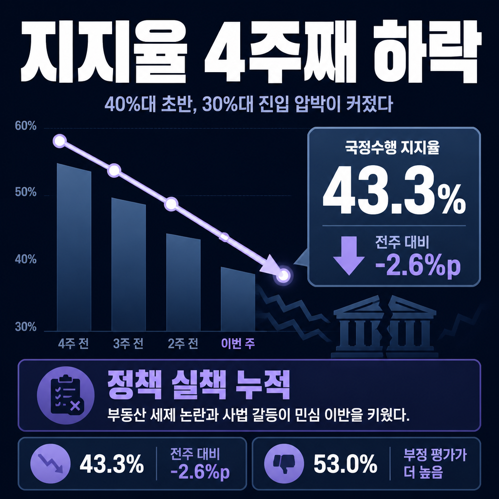 지지율 4주째 하락