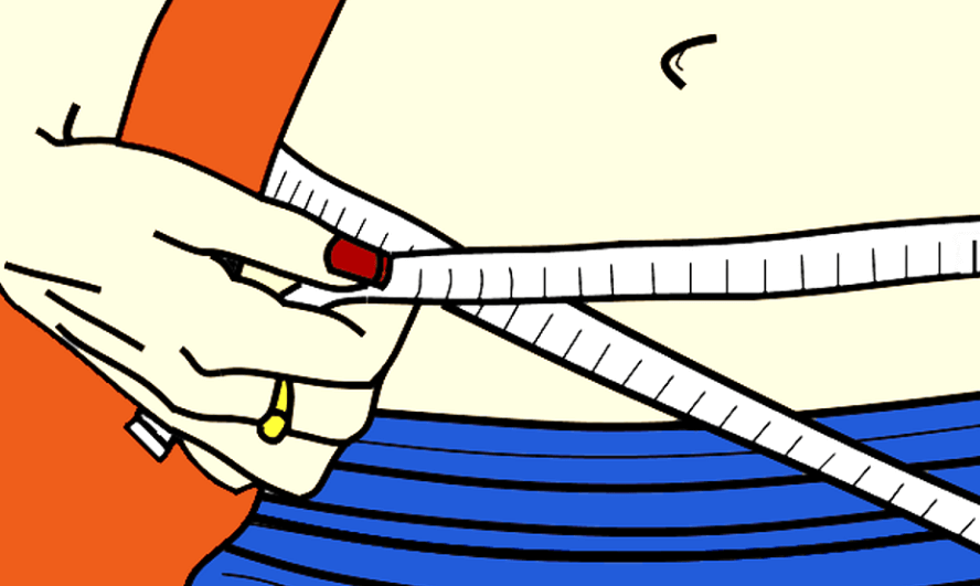 톳 효능은 다이어트 및 변비에 도움이 된다 줄자로 허리 사이즈를 측정하고 있는 여성