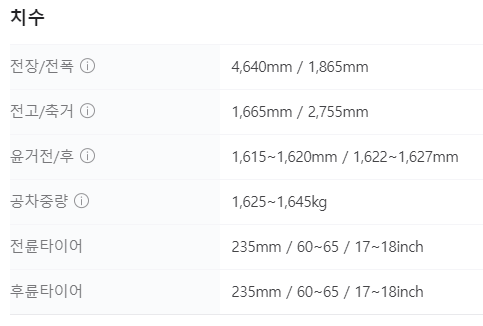 투싼 하이브리드 제원