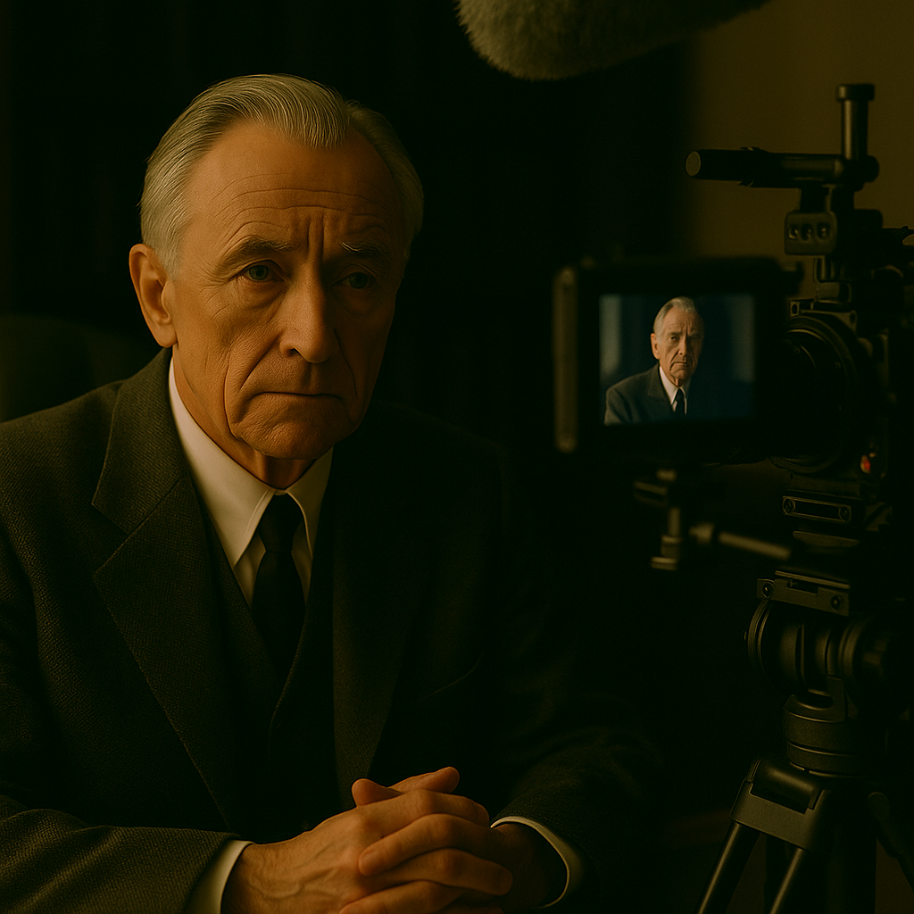 실존 인물을 연기하는 배우의 집중적인 촬영 장면