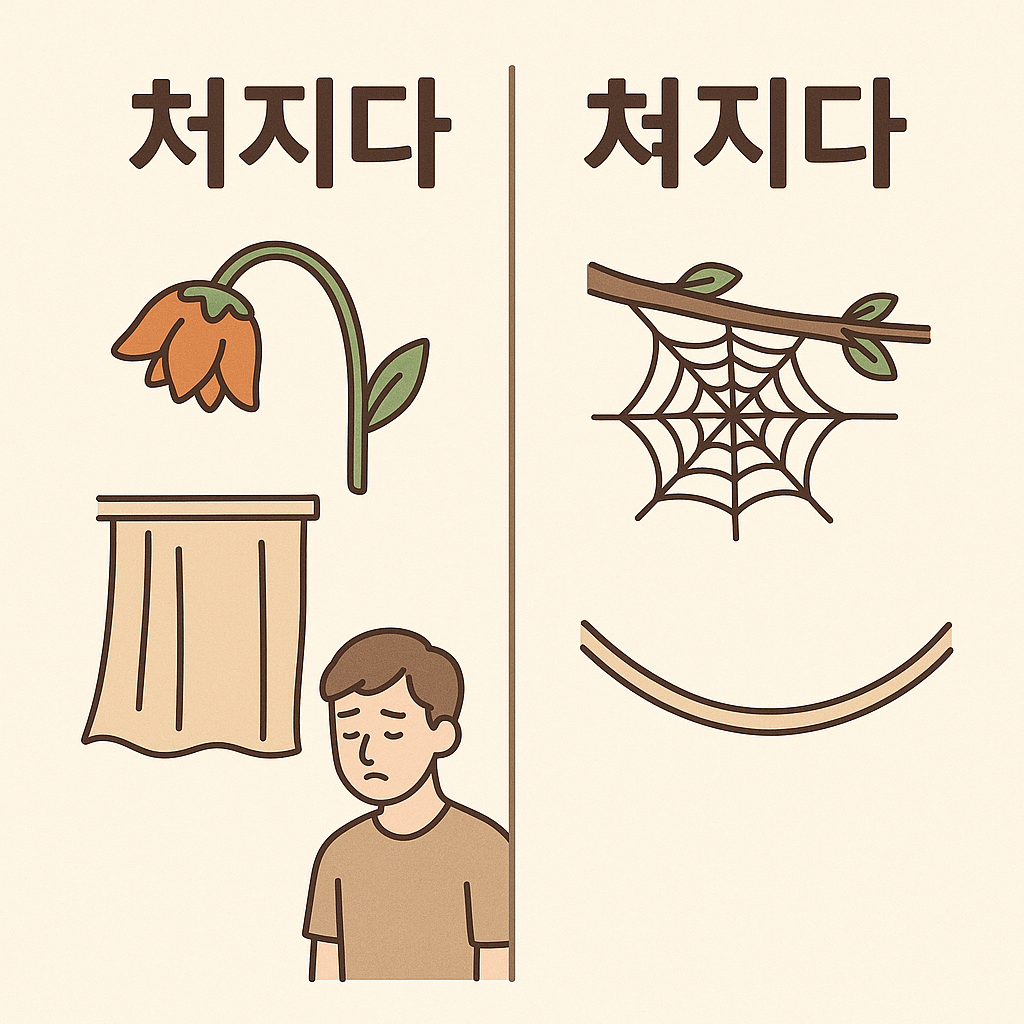 처지다-쳐지다