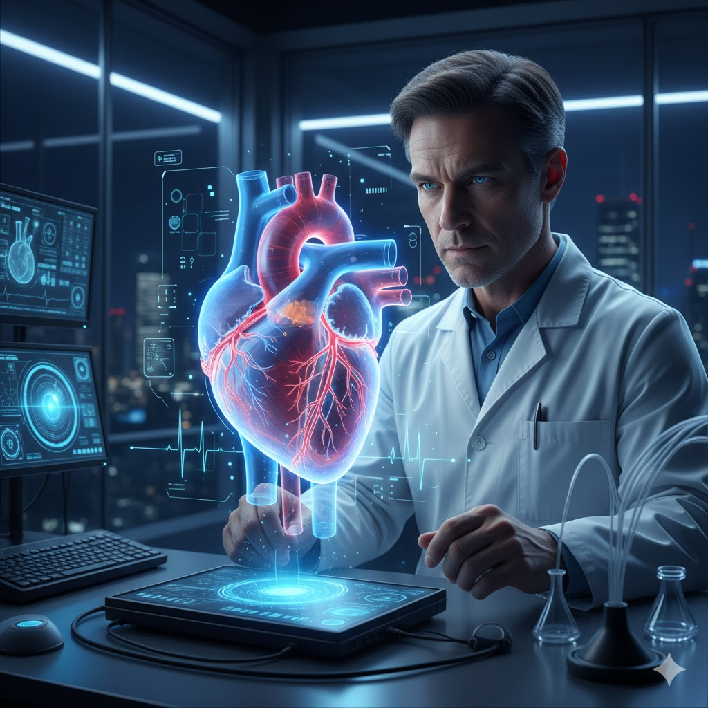 심장 구조가 정밀하게 묘사된 홀로그램