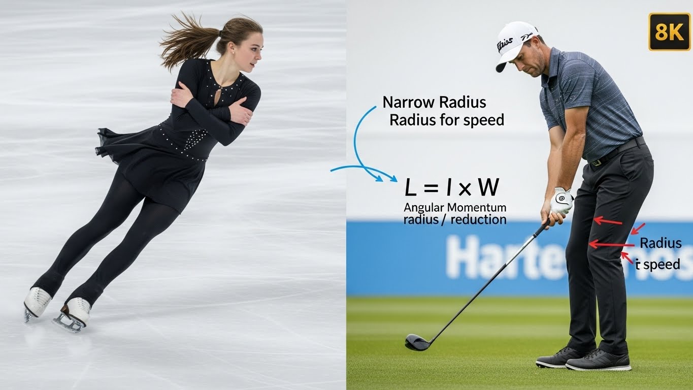 골프 스윙 스피드 증가 원리 관성 모멘트(MOI)와 피겨 스케이팅 회전 각운동량 보존 법칙 비교