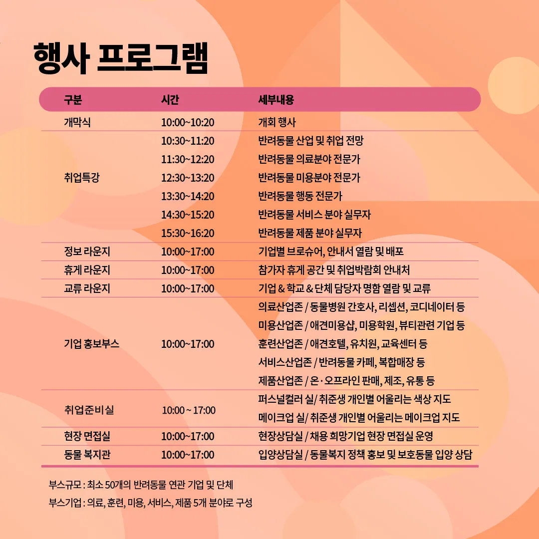 대한민국 반려동물 취업박람회 경기 여주 반려마루 일정 참가 신청 방법 프로그램 대학 학과 직업 면접