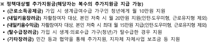 정책대상별 추가지원금.