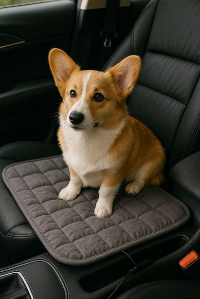 온열매트에 앉아있는 애완견