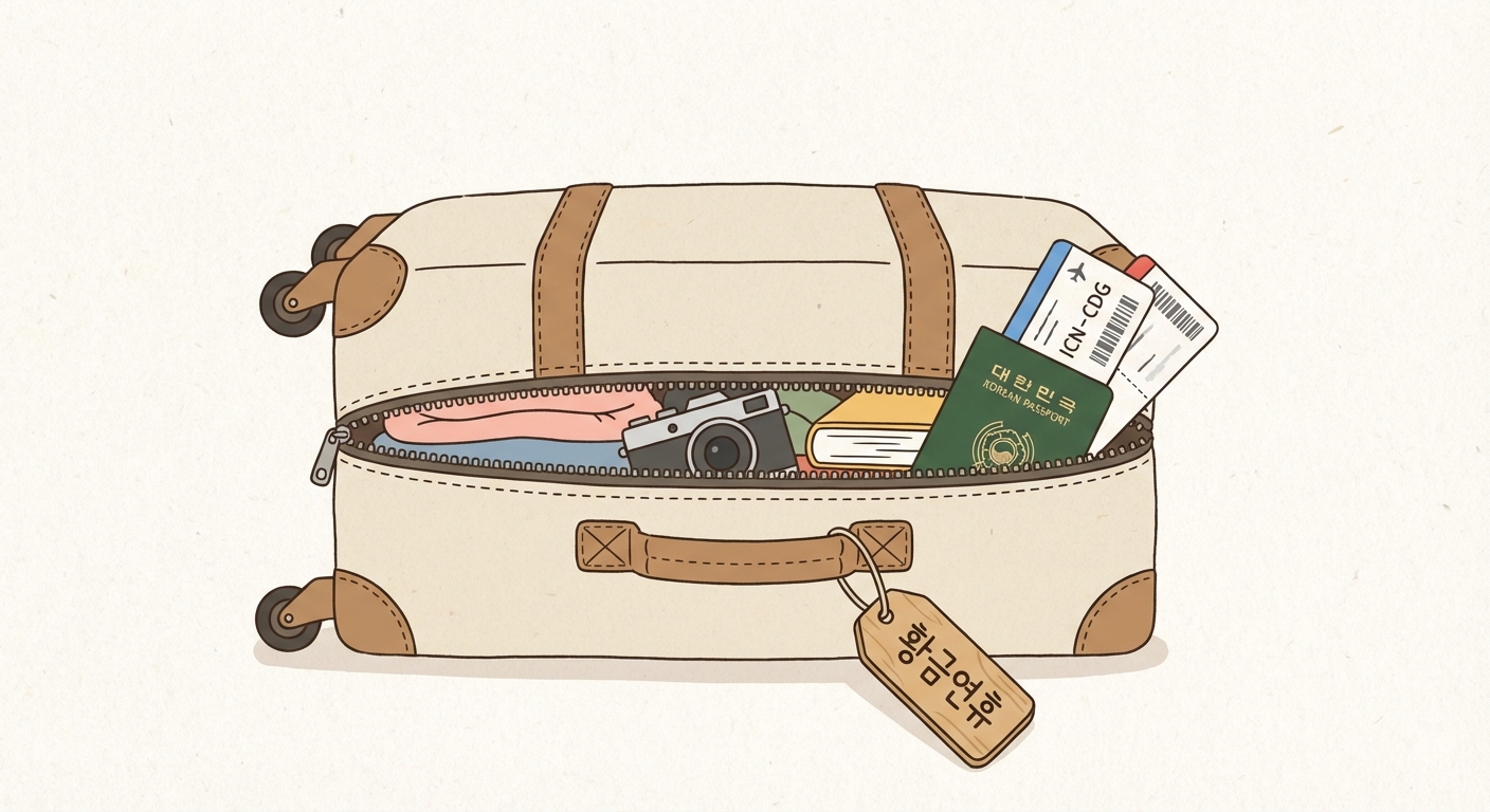 황금연휴 해외여행 준비물과 여권 캐리어 일러스트