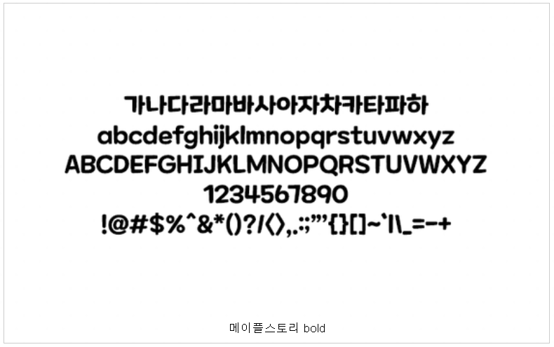 메이플스토리 폰트의 한글, 영문, 숫자, 특수 문자의 사용 예