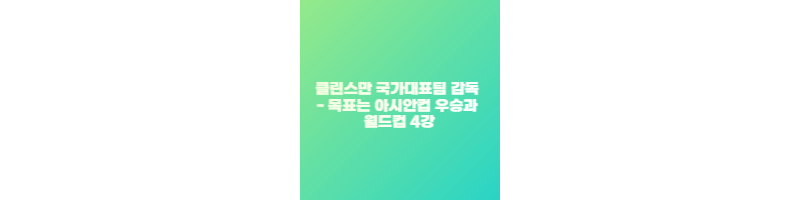 클린스만 축구국가대표팀 감독 - 목표는 아시안컵 우승과 월드컵 4강 썸네일