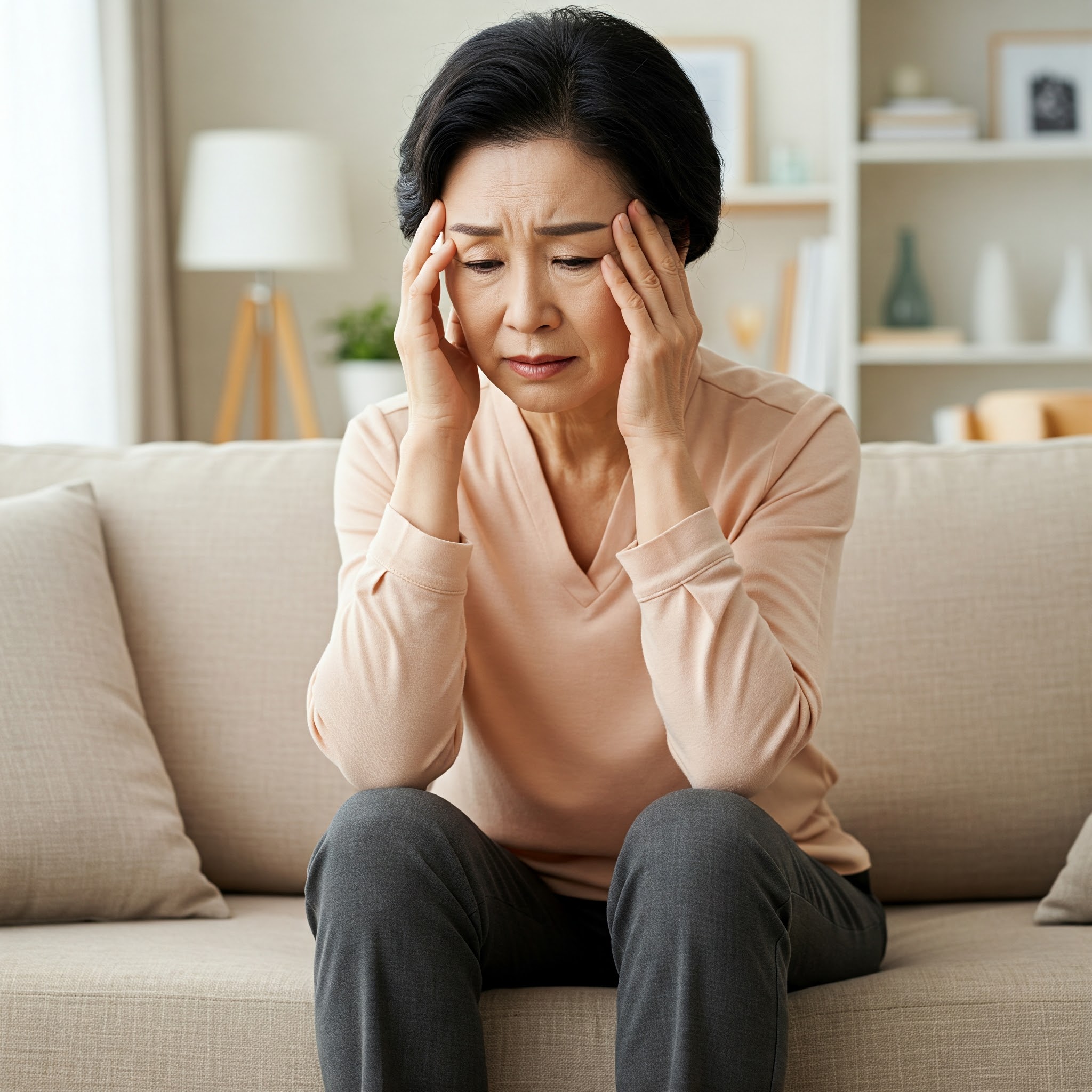 갑작스런 뇌졸중 증상에 당황한 여성
