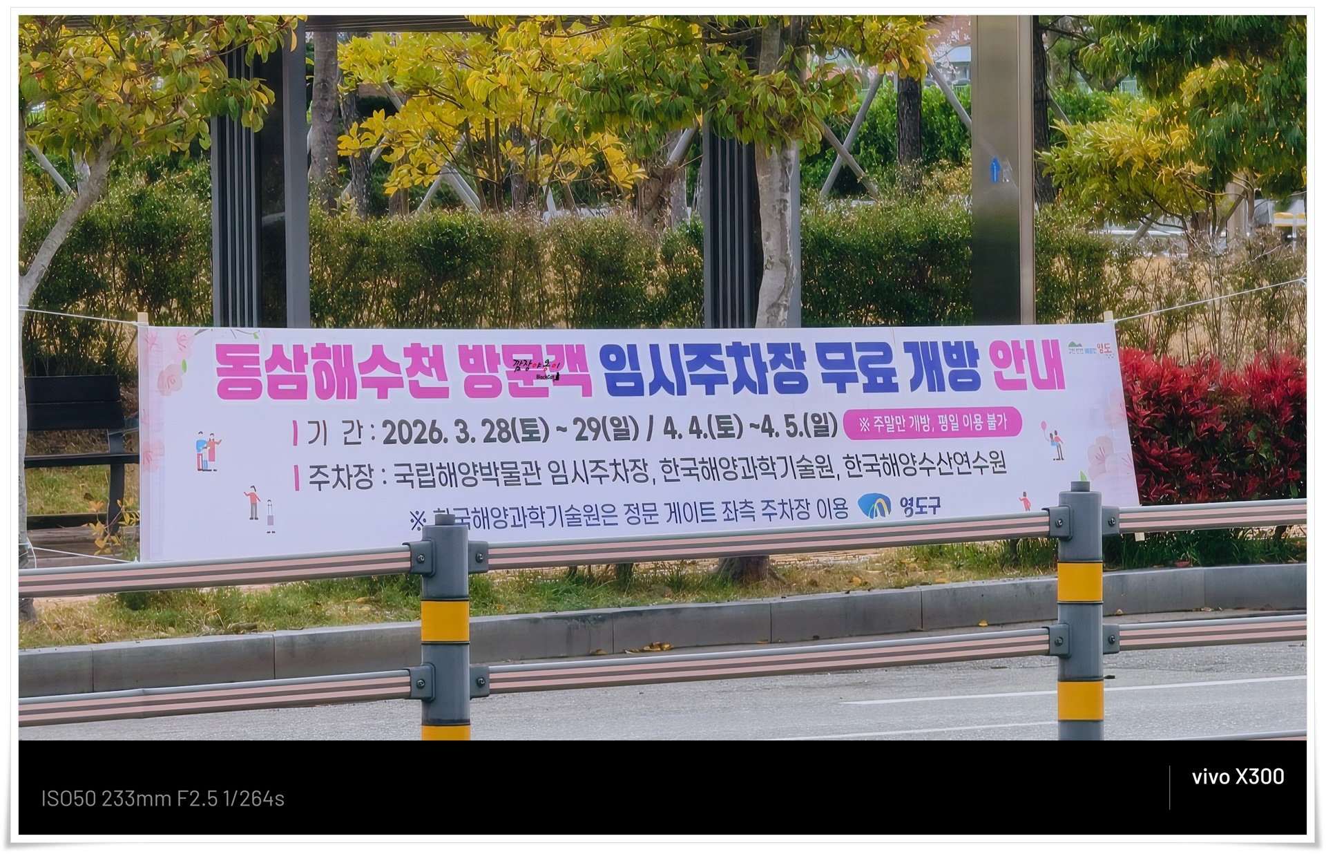 부산 영도 동삼해수천 임시 무료주차장 안내
