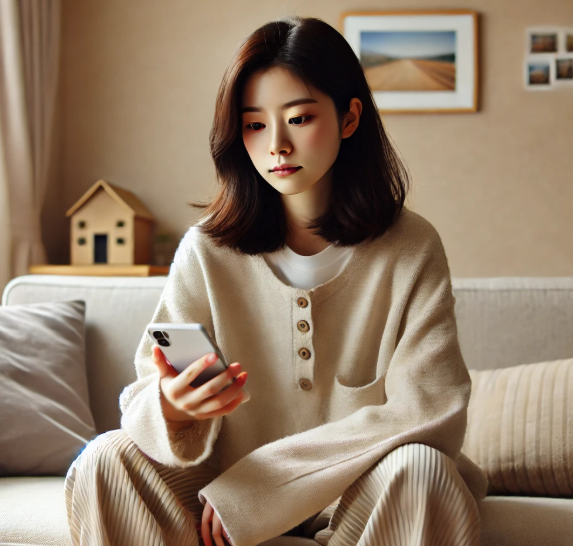 여행 지역을 핸드폰으로 찾고있는 모습