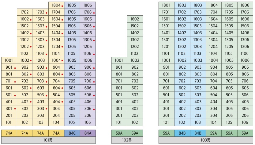 상도 푸르지오 클라베뉴 동･호수 층별 배치도-1