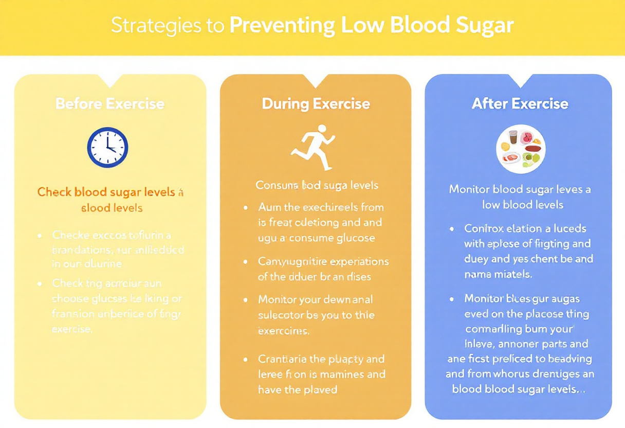 "운동 전·중·후 저혈당 예방을 위한 전략 요약표"