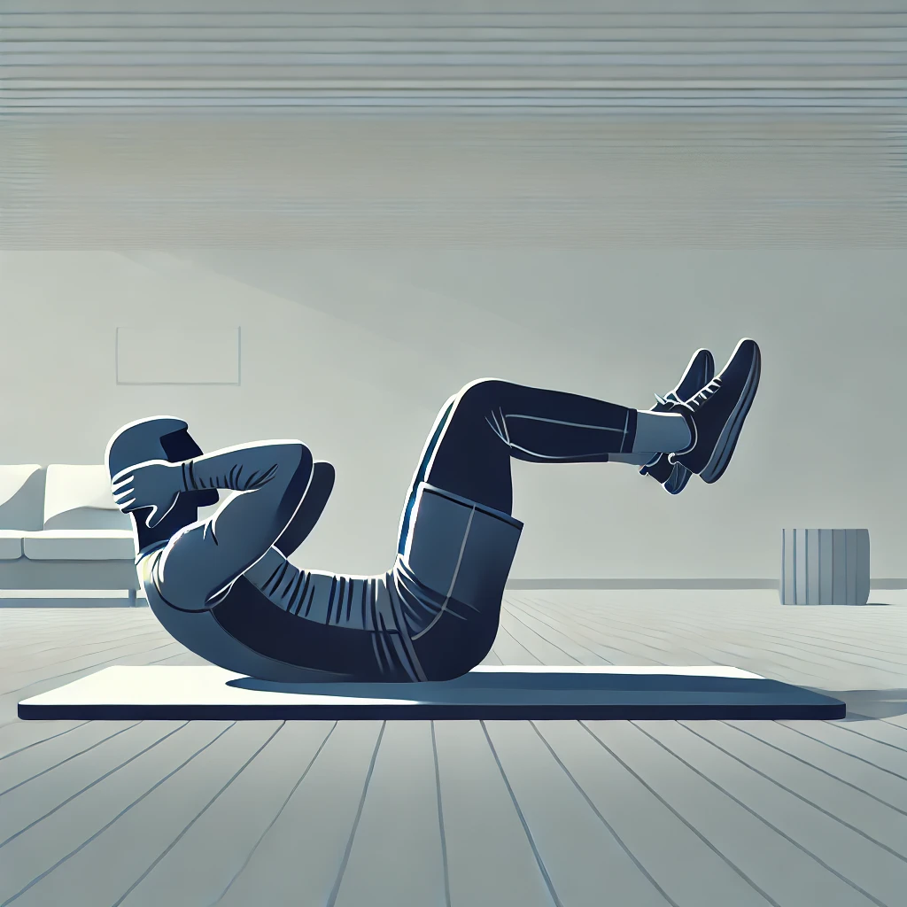 코어 운동을 하고 있는 남자 모습의 일러스트 (복근운동)