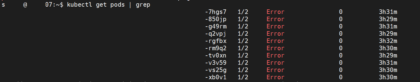 에러 상태인 포드 확인
