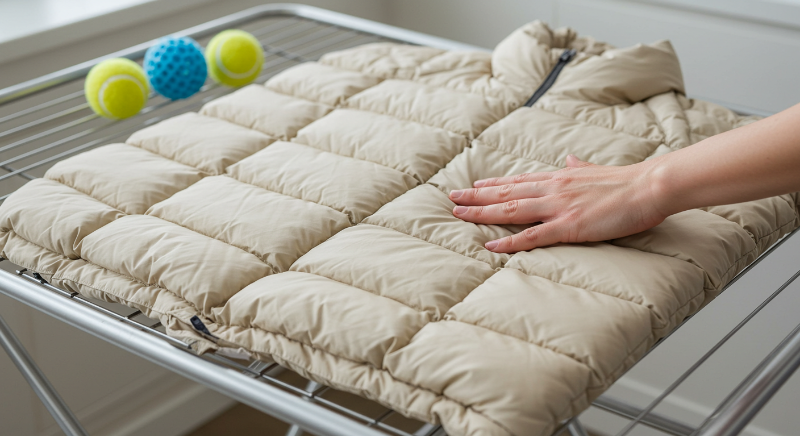 세탁된 패딩은 건조대에 평평하게 뉘어서 건조합니다.