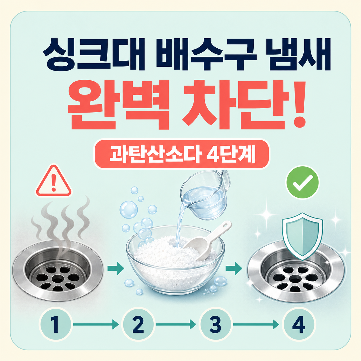 주방 싱크대 배수구 냄새 완벽 차단! 과탄산소다로 끝내는 4단계 생활관리법