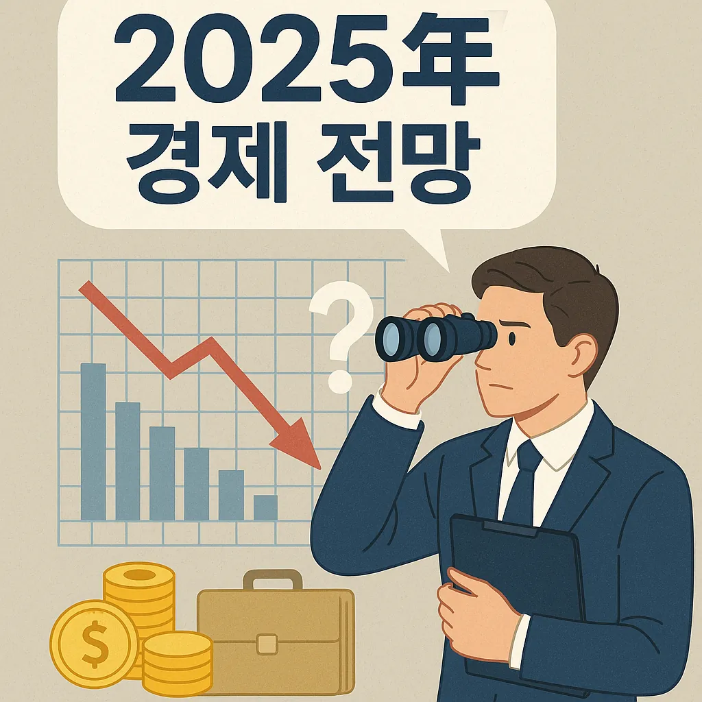 2025년-경제전망을-바라보는-정장을-입은-남성이-쌍안경으로-하락-그래프를-응시하며-혼란과-대비를-고민하는-장면의-일러스트
