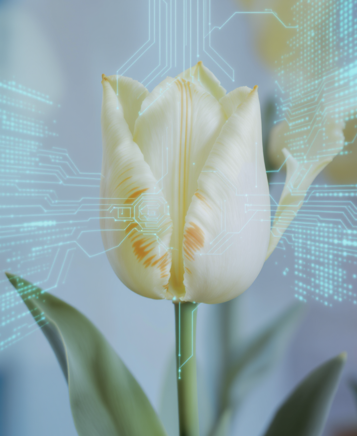 나무 위에 피어난 한 송이 튤립, 그 매력 속으로