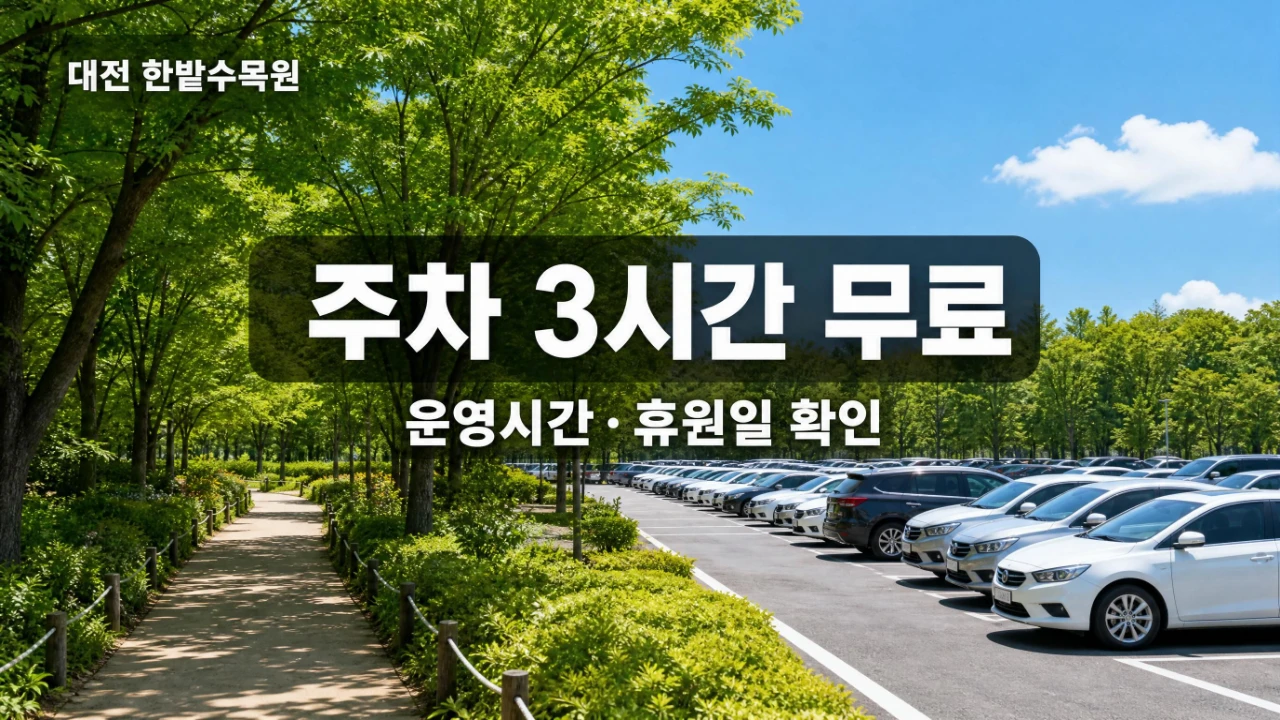 한밭수목원 주차장과 3시간 무료주차 정보를 표현한 대표 이미지