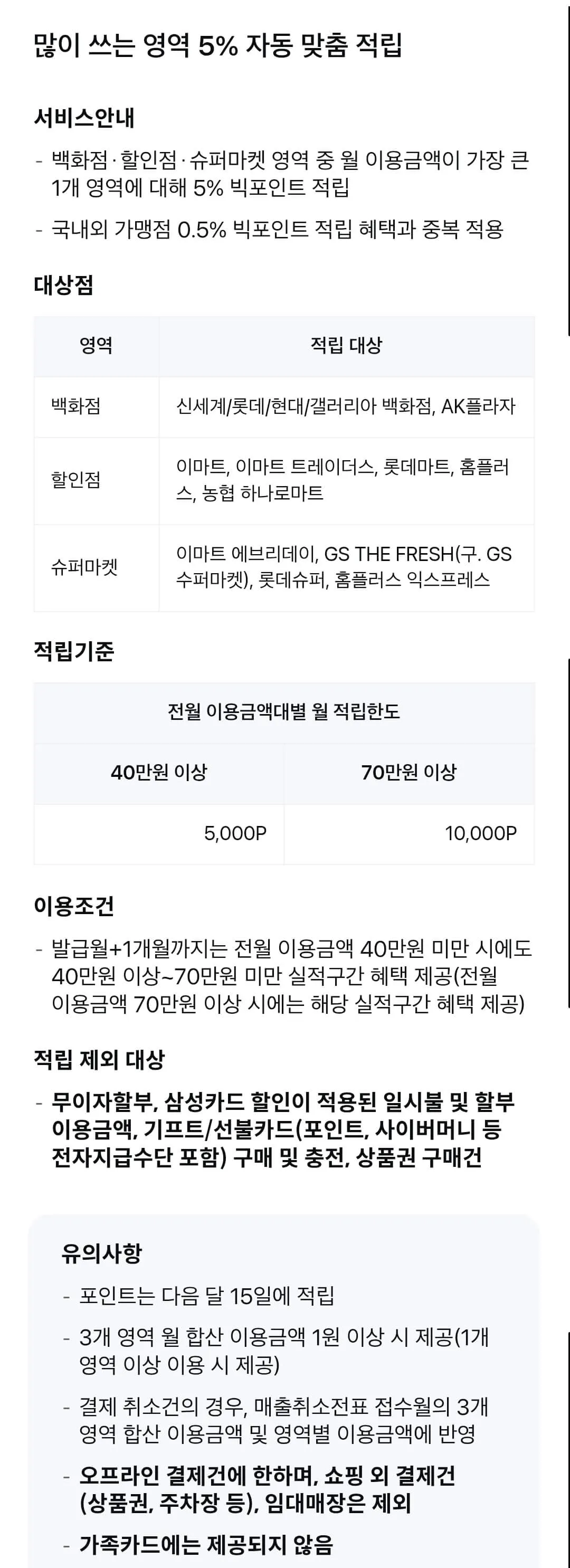 삼성 iD ALL 카드(포인트) 연회비 및 혜택 안내