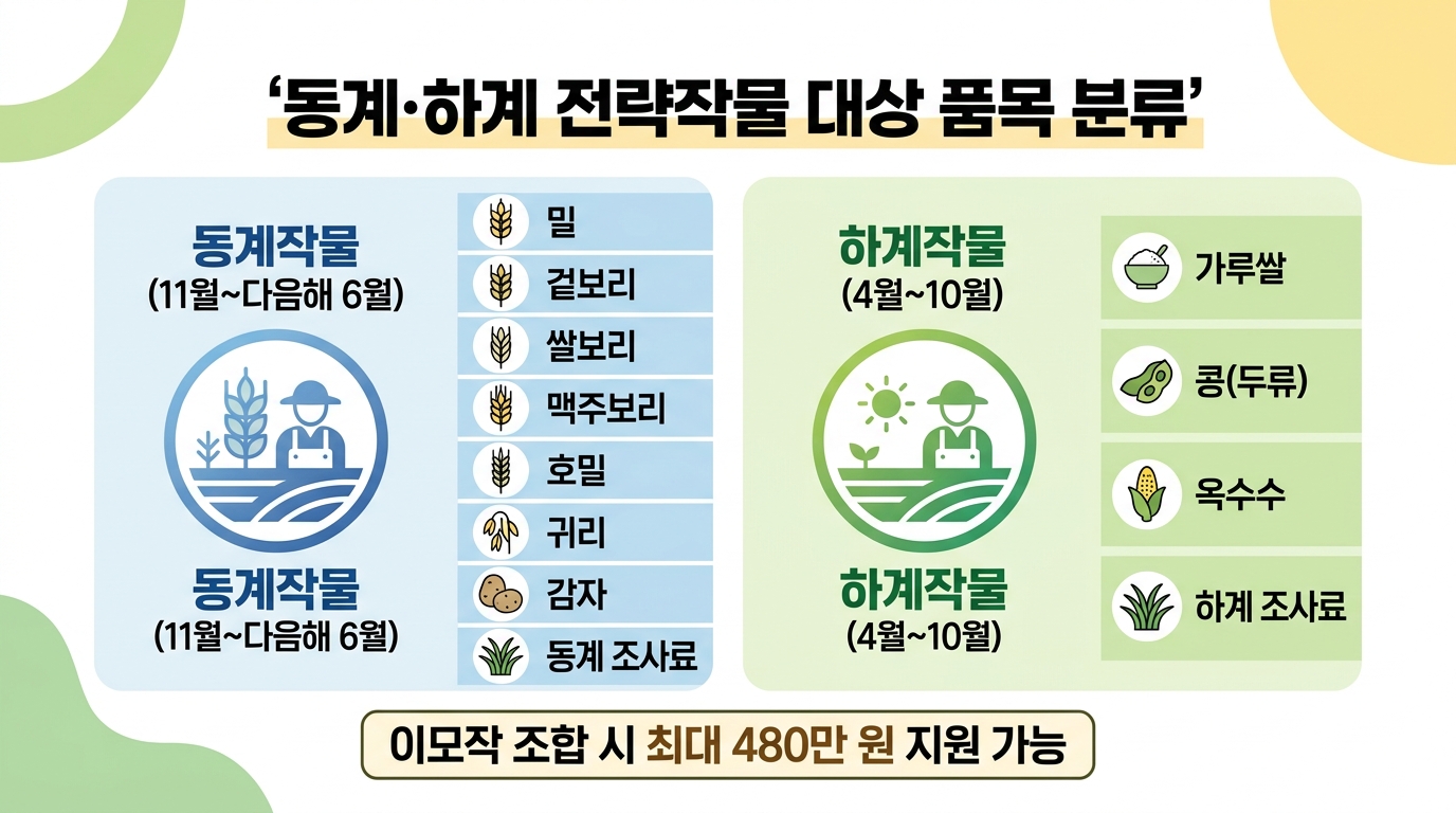 동계&middot;하계 대상작물 분류 인포그래픽