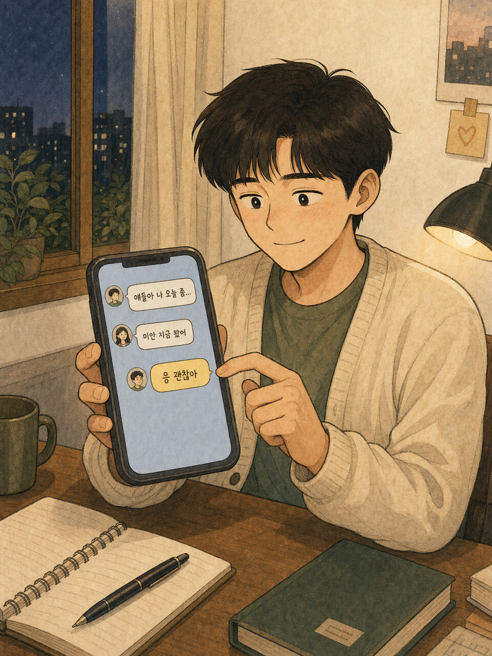 응 괜찮아라고 답하는 장면