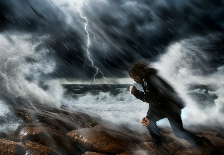 폭풍을 맞으며 공포와 불안