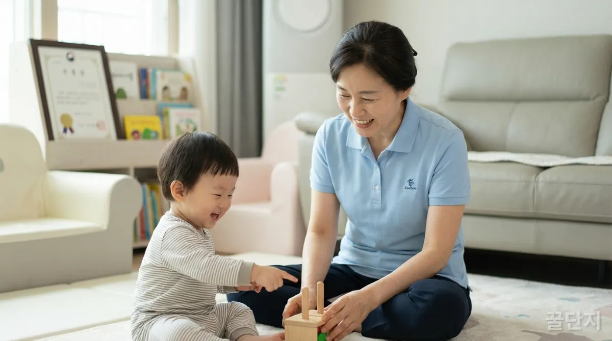 아이돌봄사 국가자격증을 가진 전문 돌보미가 아이와 상호작용하는 모습
