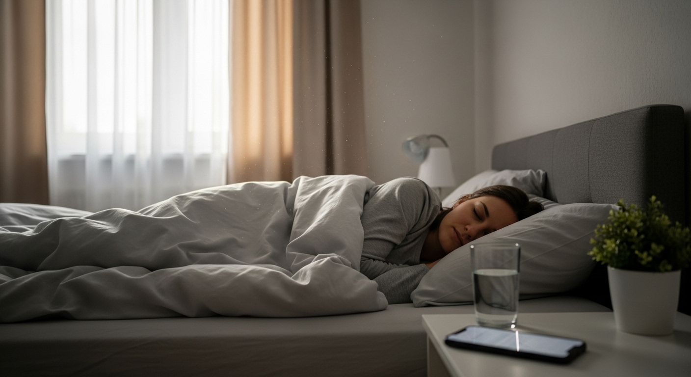 숙취 해소를 위해 충분한 휴식을 취하며 물을 마시는 모습.