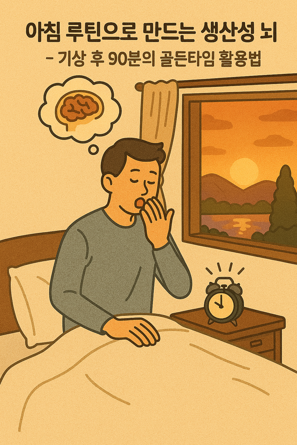 기상후 하품을 하며 깨어나는 직장인