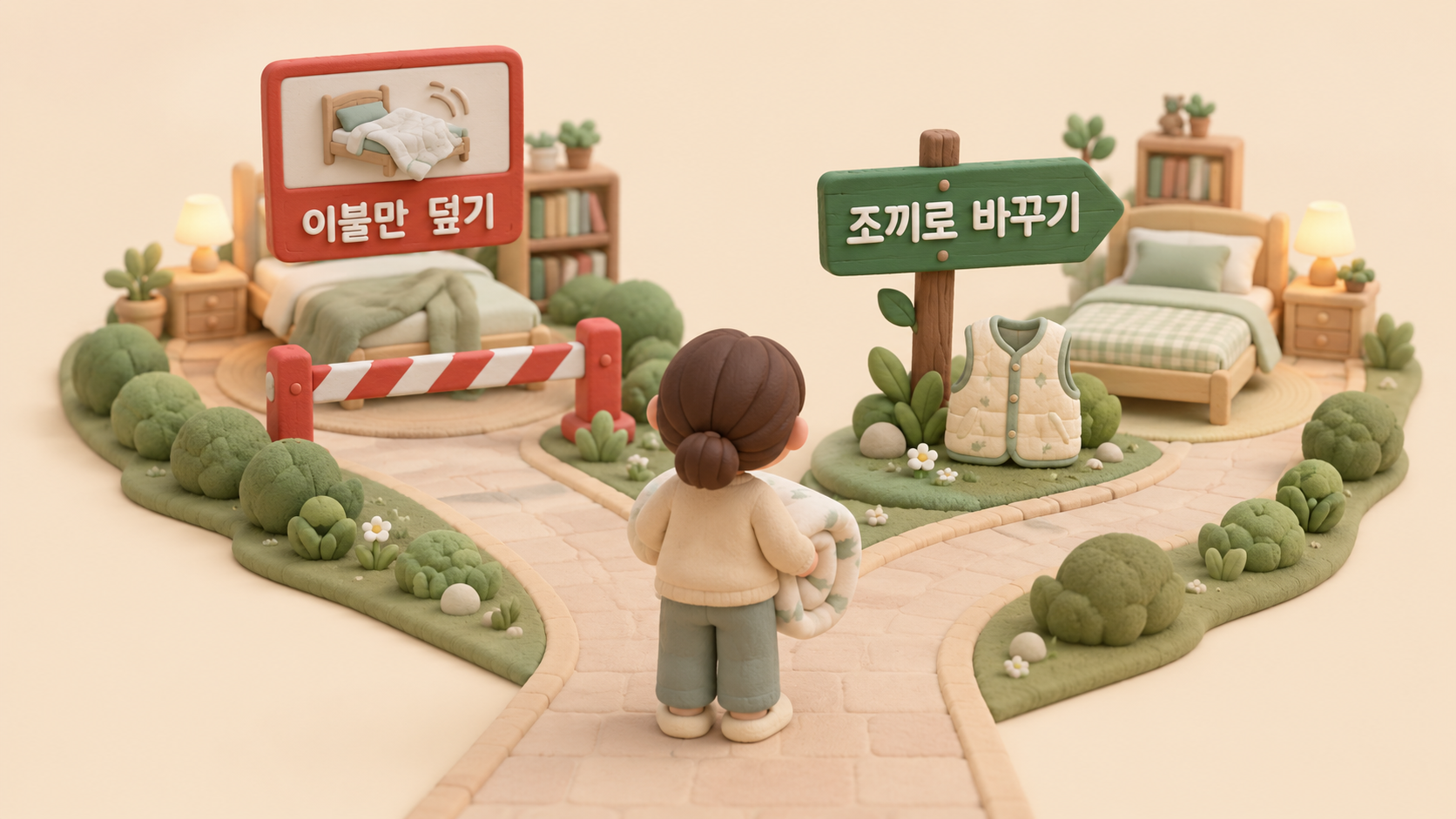 이불 차는 아이 갈림길
