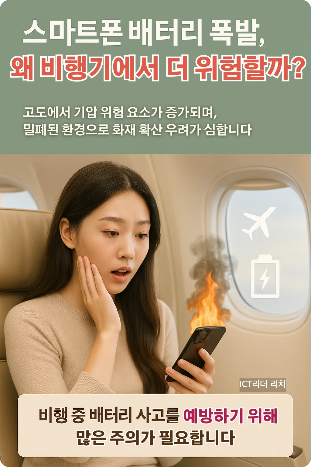 비행기 안에서 스마트폰 배터리가 폭발해 놀란 여성 승객 인포그래픽