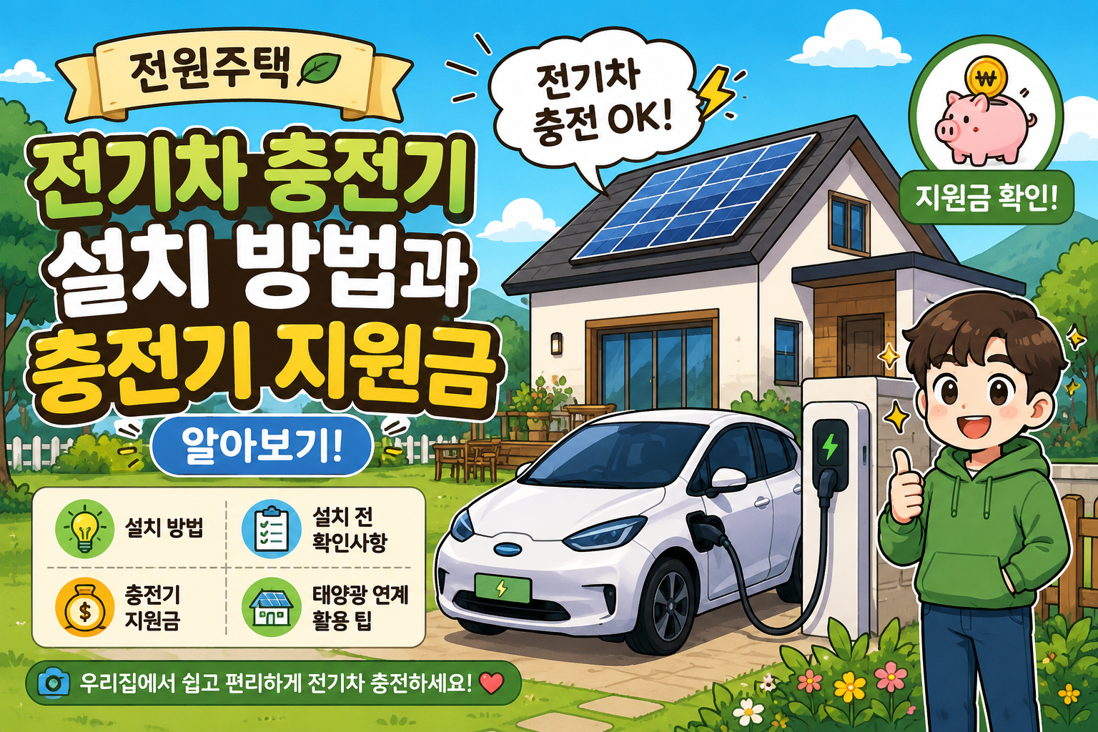 전원주택 전기차 충전기 설치 방법과 충전기 지원금 알아보기