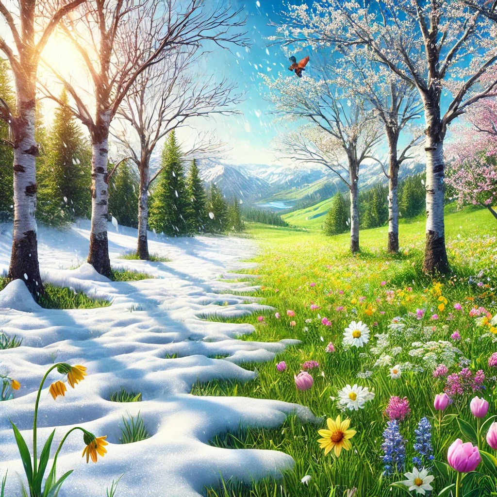 겨울에서 봄으로 계절이 넘어가는 사진, 환절기 사진