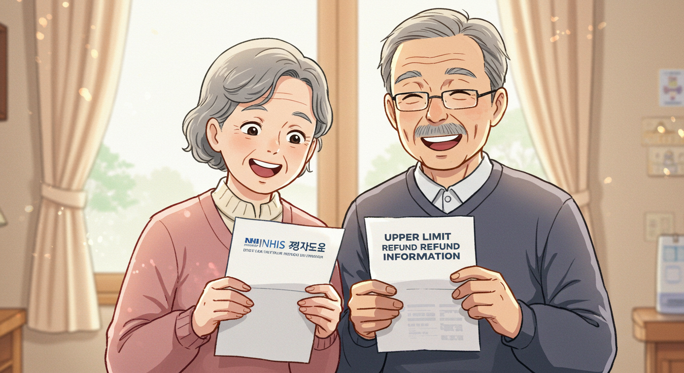 상한제 환급 안내문을 확인하는 노부부 일러스트