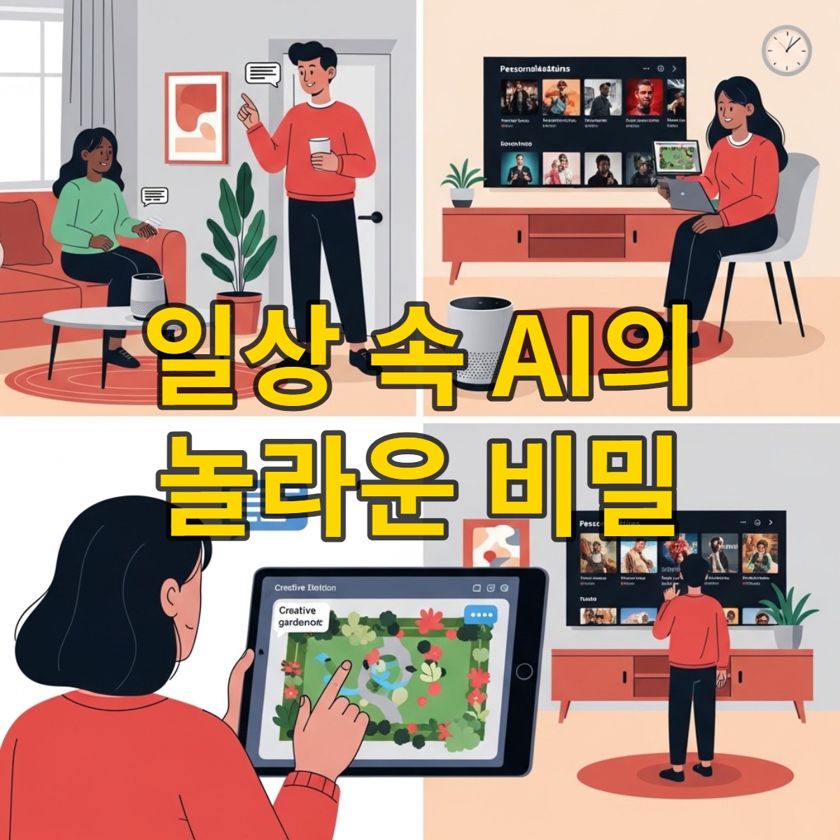 스마트 스피커와 태블릿, 스트리밍 TV 등 다양한 기기 속에서 일상생활에 자연스럽게 녹아든 인공지능의 모습