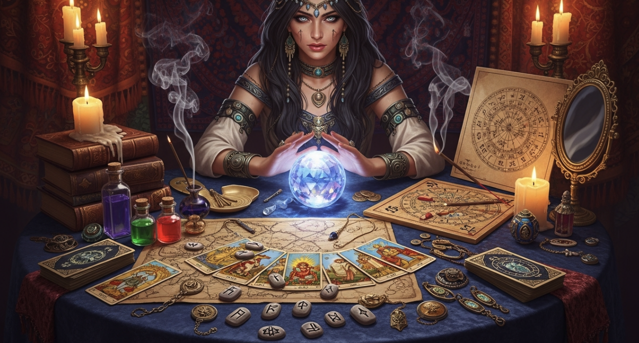 점괘를 보는 여성의 이미지