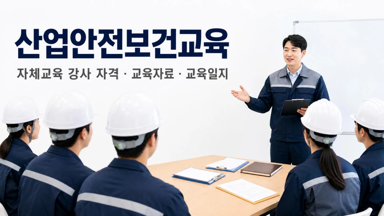 산업안전보건교육 자체교육 강사 자격 교육자료 교육일지 기준을 설명하는 이미지