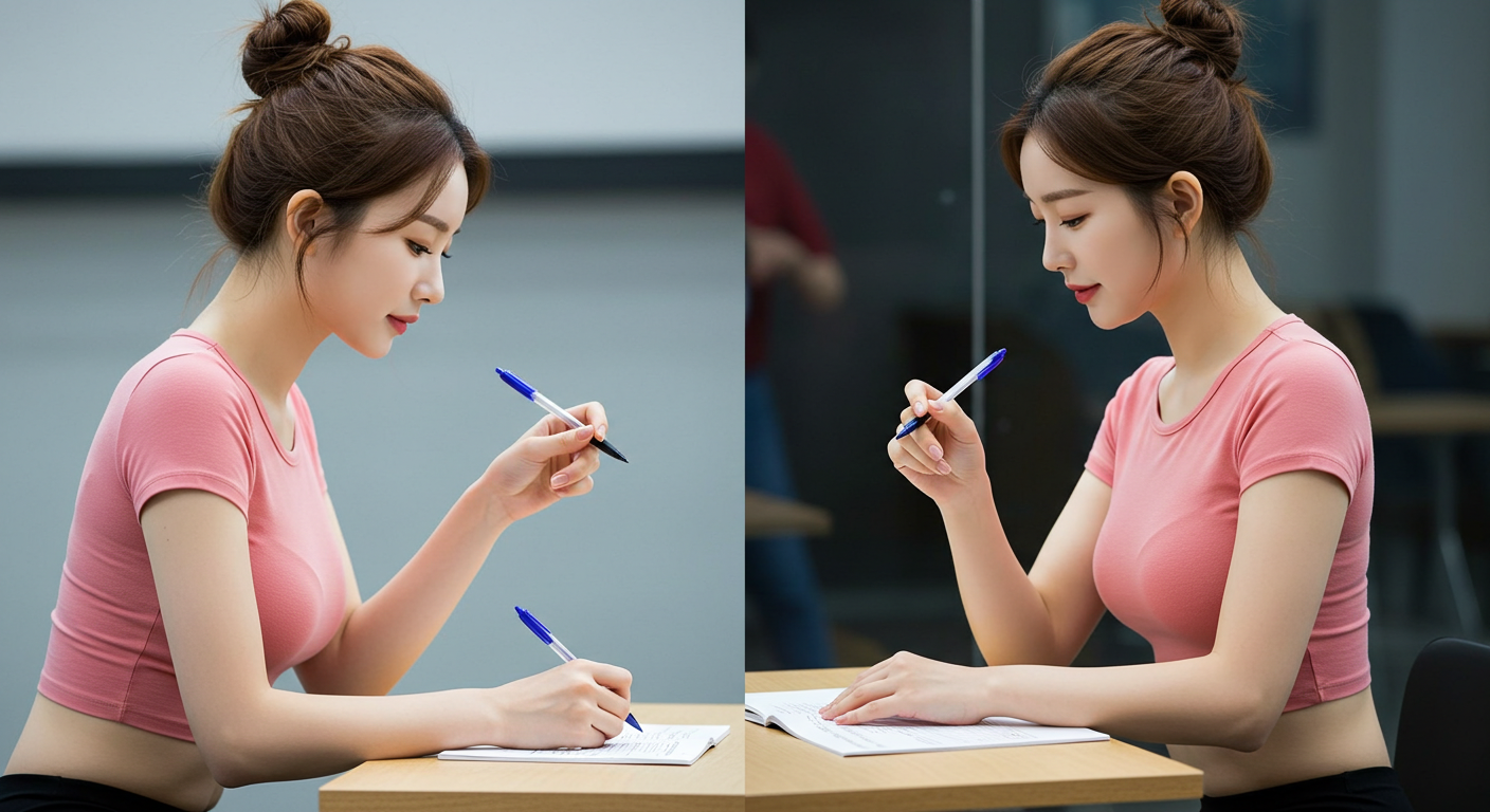 볼펜을 쓰고있는 여성