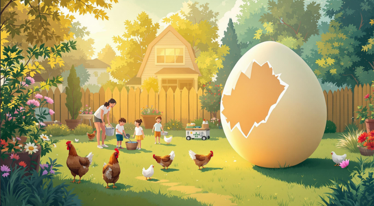 뒷마당에서 닭을 키워 계란을 공수하는 가정
