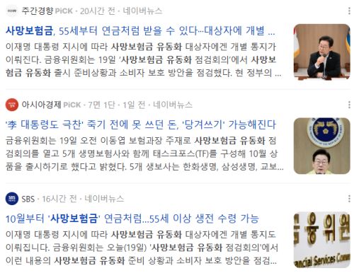 사망보험금유동화_관련뉴스기사들
